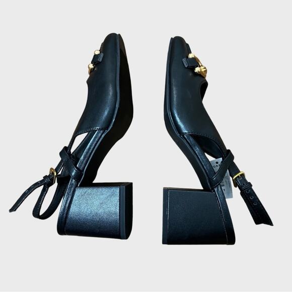 Torrid Slingback Block Heel Shoes Black Gold Horsebit Hardware Size 9WW Classic - Picture 5 of 12